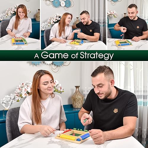 Miniatura 8 de Wooden Shut The Box - Juego de dados para interiores - Ideal para 2 a 4 jugadores - Gran juego familiar - Diseño colorido - Fieltro cómodo - Juego