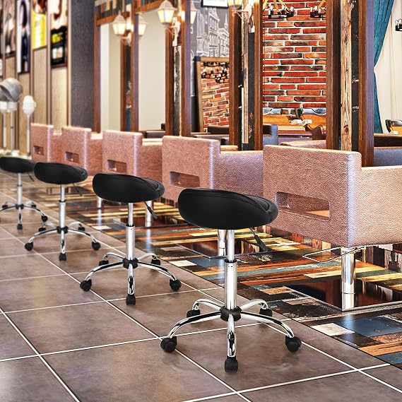 Yaheetech Height Adjustable Rolling Swivel Salon Stool Chair Hydraulic Ergonomic with Backrest Wheels for Tattoo Massage Facial Spa Manicure Dentist Clinic,Black | Cushioned PU leather seat on a rolling steel base adjusts in height and swivels smoothly for salon, spa, tattoo, or home use.