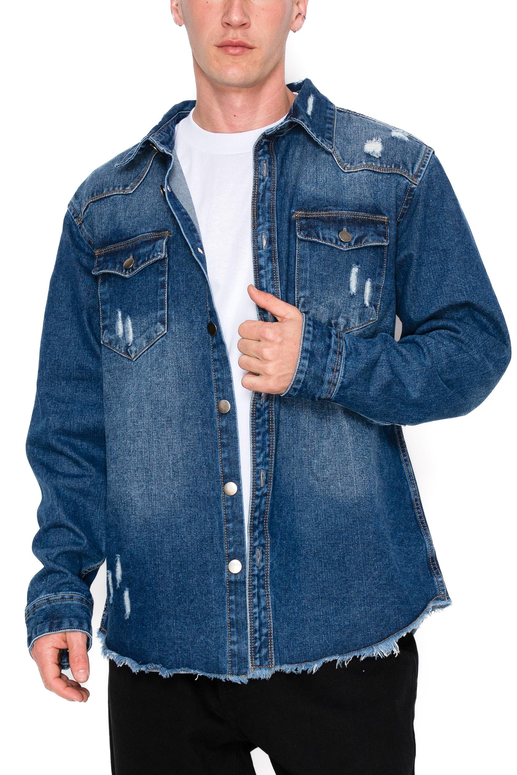 VICTORIOUS Men's Distressed Denim Jacket