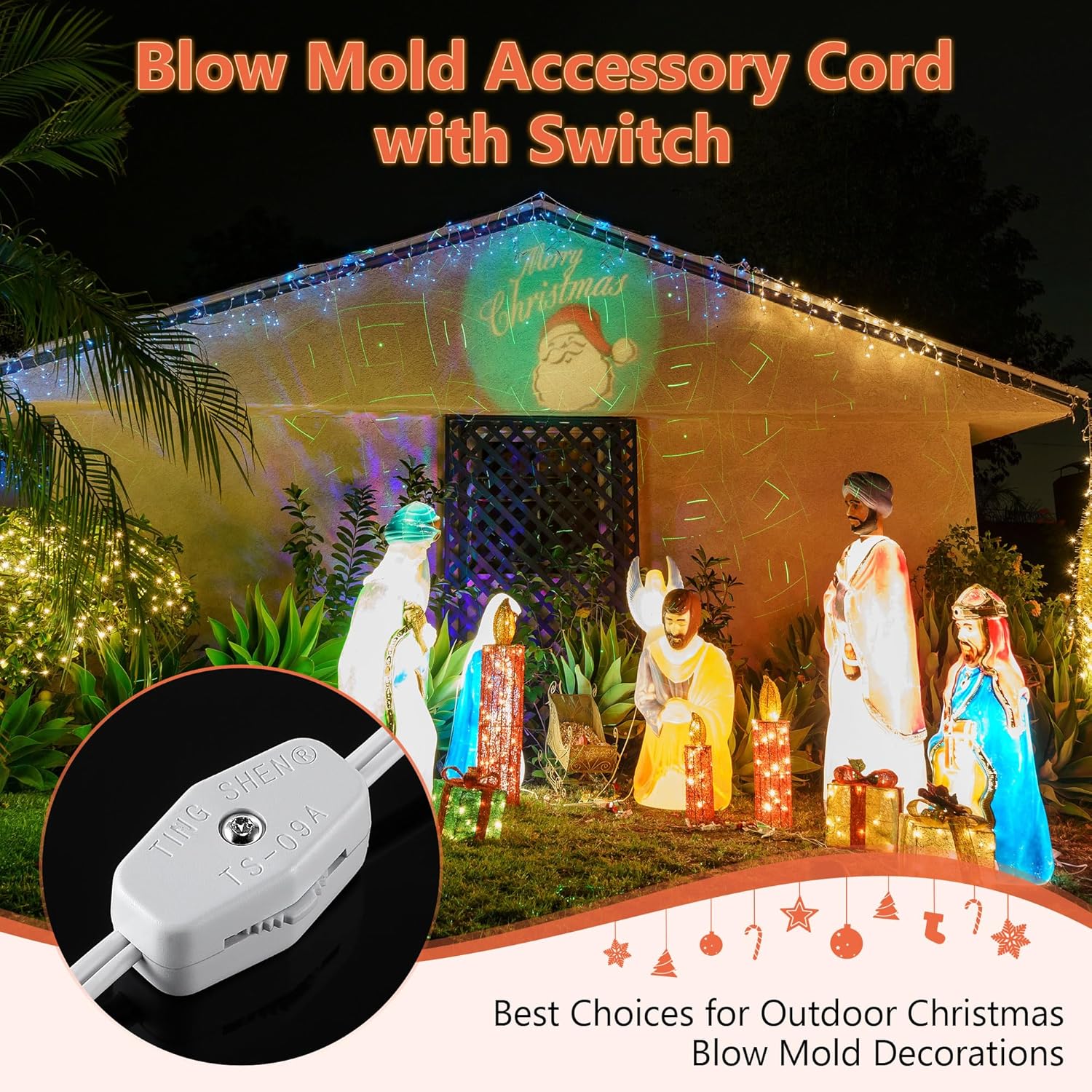 Meonum Blow Mold Light Kit Replacement, E27 E26 Single Light Cord Kit with Switch Fuse Plug, for Indoor Outdoor Halloween Christmas Village House Craft Decorations and Salt Lamp(8 Set)