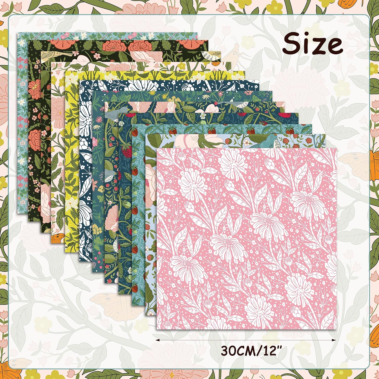 24 Sheets William Morris Floral Scrapbook Paper 12'' x 12'' Vines and Flowers Pattern Paper Pad William Morris Double-Sided Scrapbook Pad Retro Flower Scrapbooking Pack for DIY Card Making, Origami