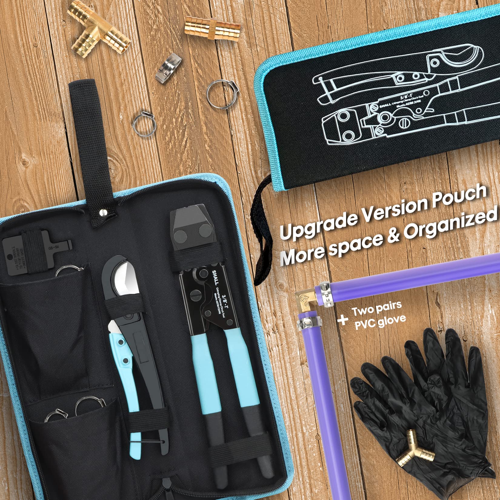 SHALL Pince à sertir à PEX et coupe-tuyau, kit d'outils à sertir pour raccord de tuyau, conforme à la norme ASTM F2098, pour colliers de serrage en acier inoxydable de 0,9 cm à 2,5 cm, avec 20 bagues