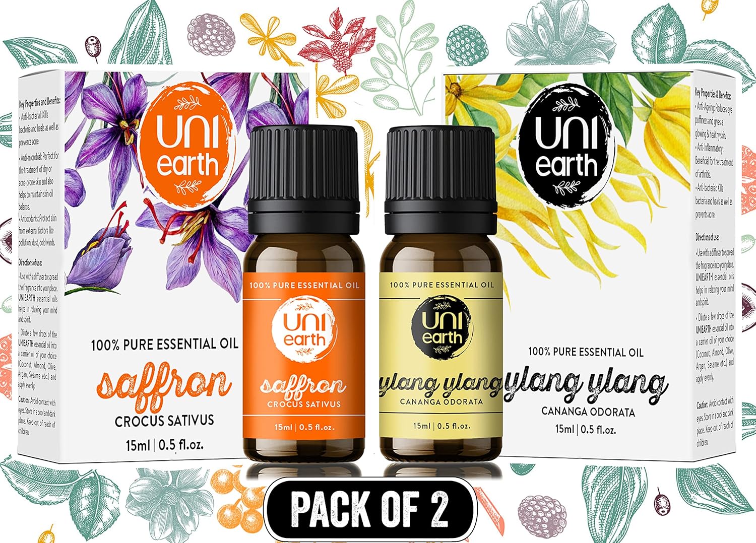 Uniearth 100 Pure Ylang Ylang & Saffron Essential Oils Set