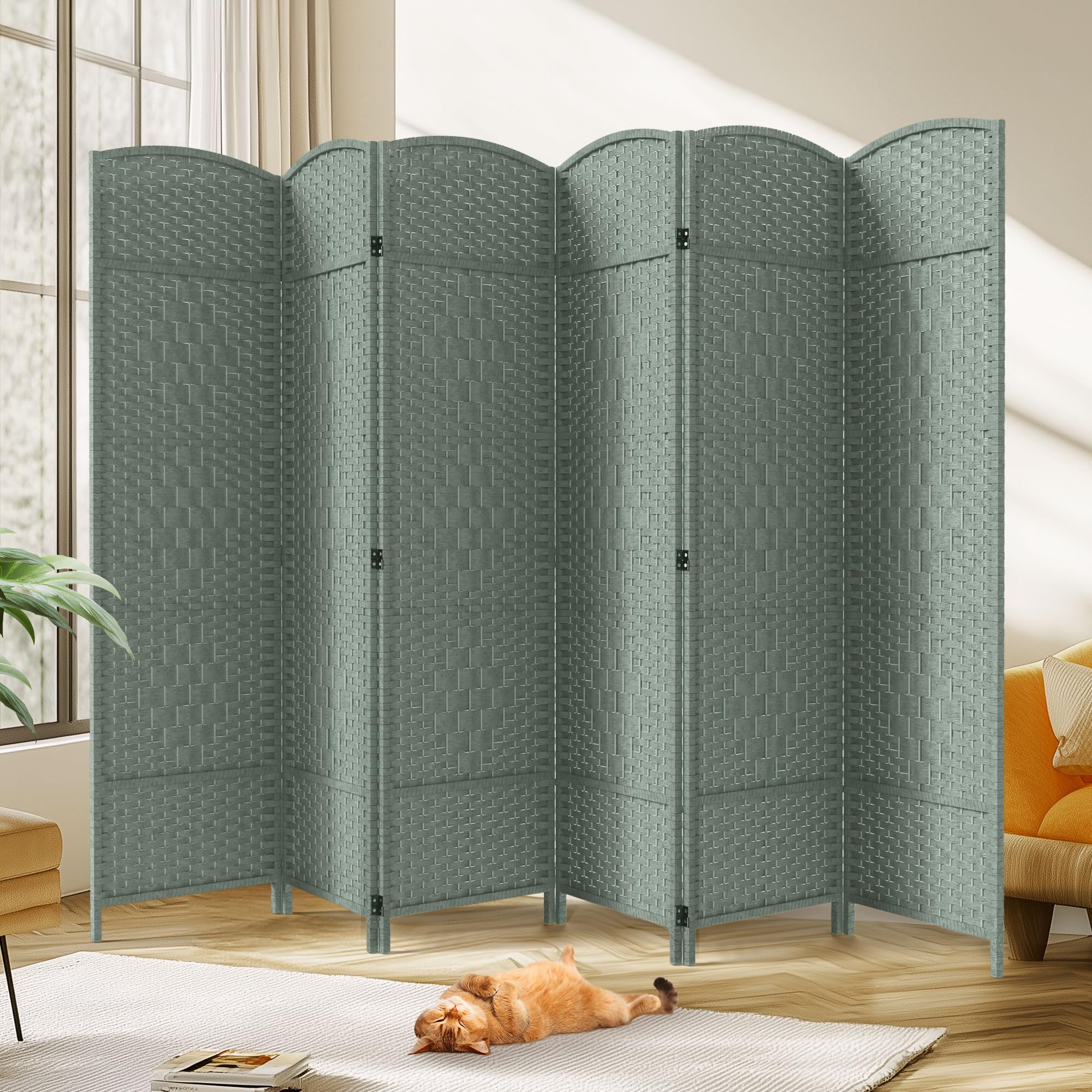 JOSTYLE Room Divider 6 Panel Divider Wall, 6ft Tall Divider for Room Separation, Folding Privacy Screen Panel, Portable Wooden Room Divider Panel, Freestanding Partition Screen, Grey, 70.9"H x 119"W