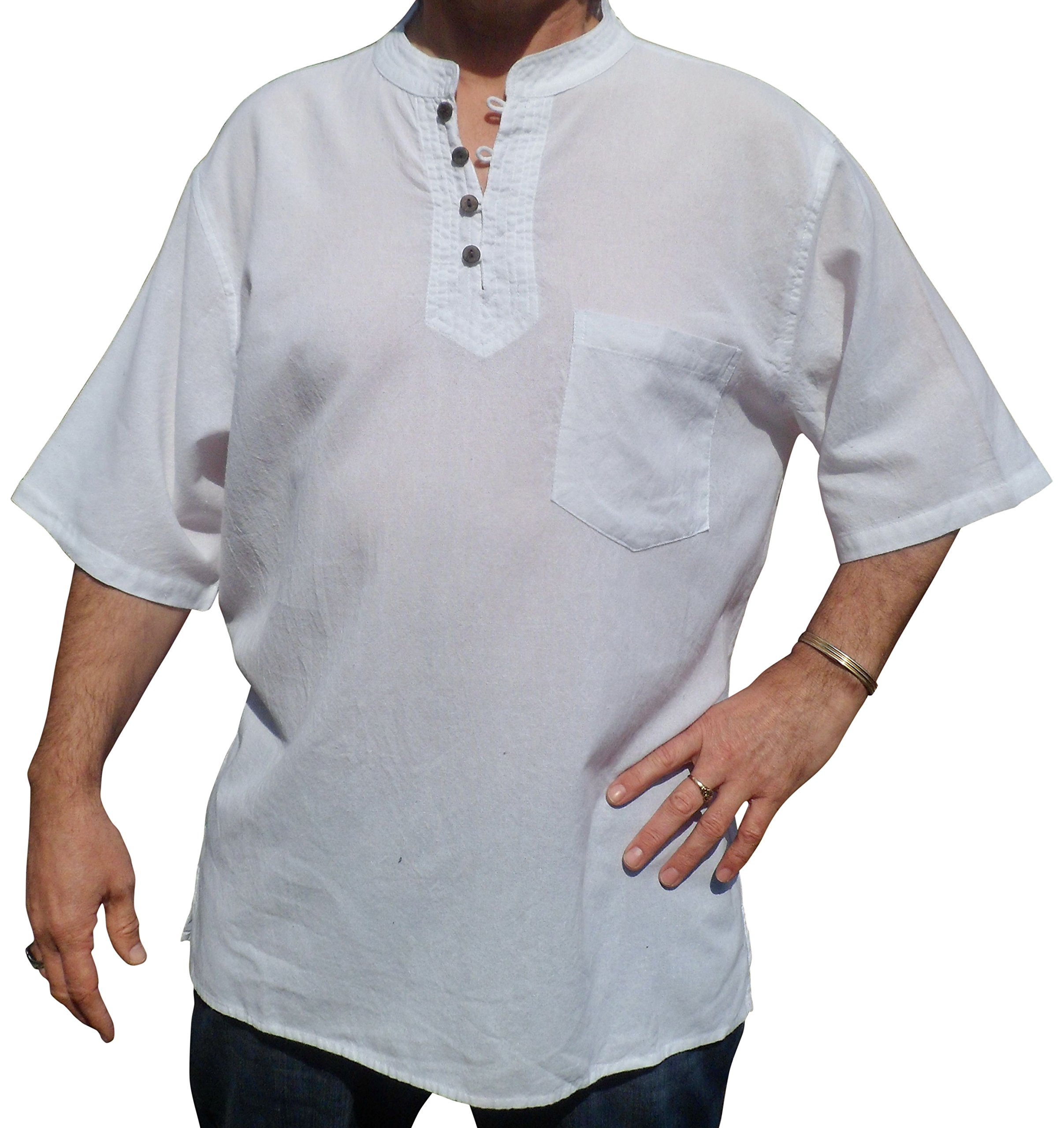 NATURAL FLOW FAIR Trade Nepal Hippy Boho Casual Short Sleeve Summer Shirt White S M L XL 5X Plus (4XL Plus)