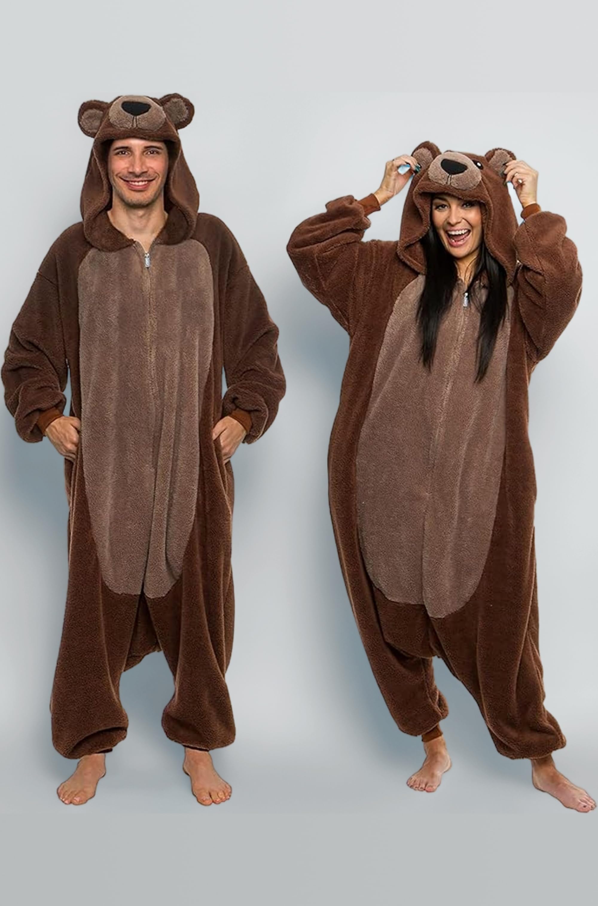 Funziez! Sherpa Bear Adult Onesie - Animal Halloween Costume - Plush Teddy One Piece Cosplay Suit for Adults, Women and Men