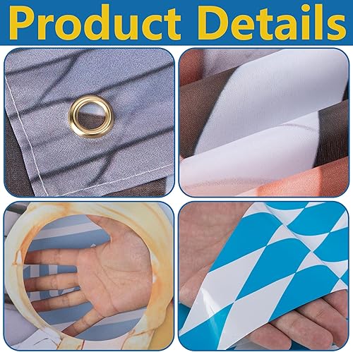 Miniatura 3 de Iceyyyy Juego de accesorios para fotos de Oktoberfest  Fondo de 6 x 3.3 pies para puerta y banderín de bandera bávara de 22 pies para decoraciones