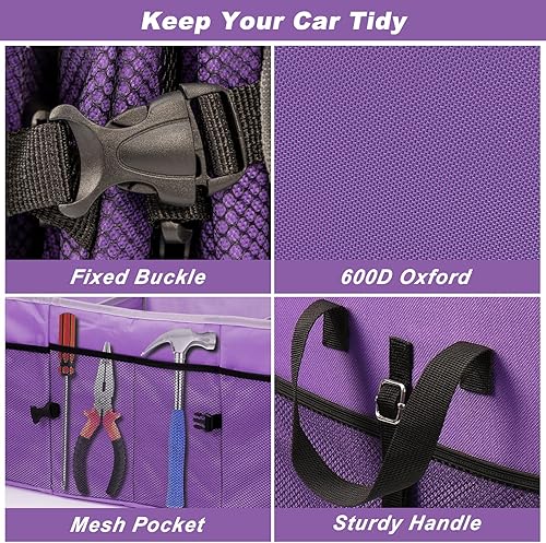Miniatura 3 de Organizador de maletero de automóvil con bolsa enfriadora individual, almacenamiento plegable de 3 compartimentos para SUV (morado)