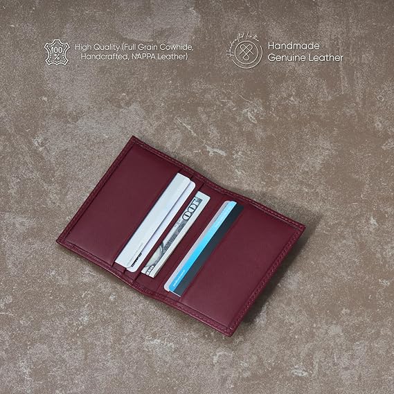 Erkekler için Hakiki Deri Kredi Kartı Tutucu Cüzdan | Tam Tahıl İnek Derisi El İşi Deri | Minimalist İnce Tasarım RFID Ön Cep Cüzdan