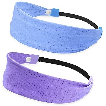 FROG SAC 2 Sport Headbands for Girls, Adjustable Non Slip Athletic Sports Hair Bands for Women, Teen Girl Blue and Purple Nonslip Stretch Elastic Workout Mesh Headband for Yoga Running Exercise Soccer