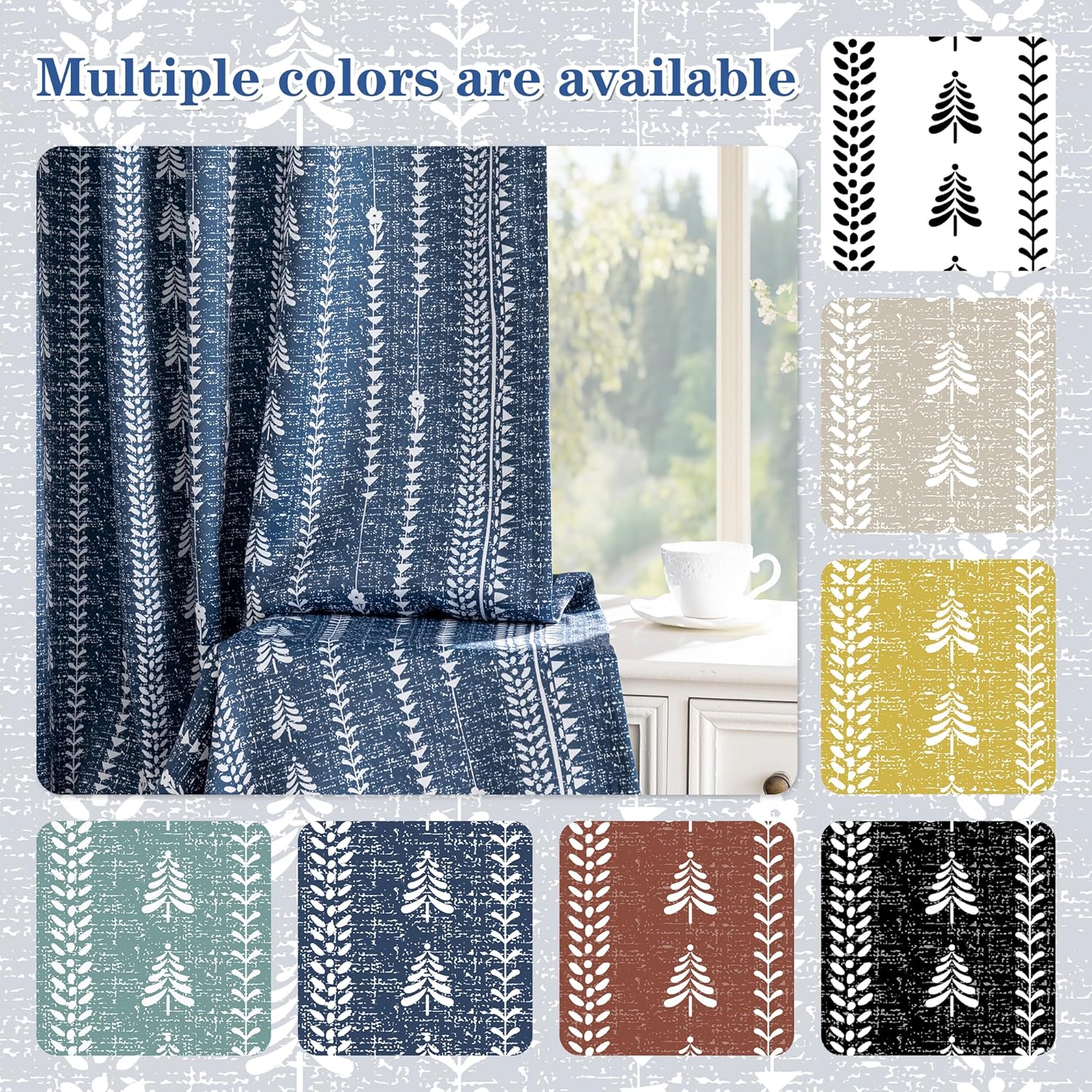 MEETSKY Navy Blue Blackout Curtains 84 inch Length - Farmhouse Boho Printed 95% Room Darkening Thermal Insulated Drapes for Bedroom Living Room, Back Tab, 50" Wide Each Panel, 2 Panels