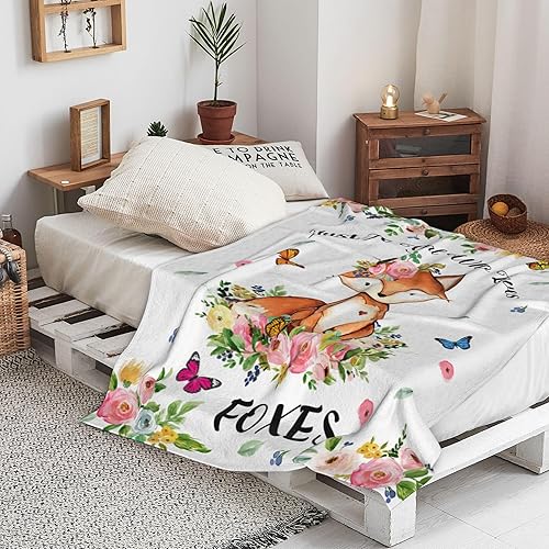 Miniatura 4 de Manta de franela con diseño de zorro con texto en inglés Just A Girl Who Loves Fox, para cama, ropa de cama o sofá, regalos para niños, niñas y