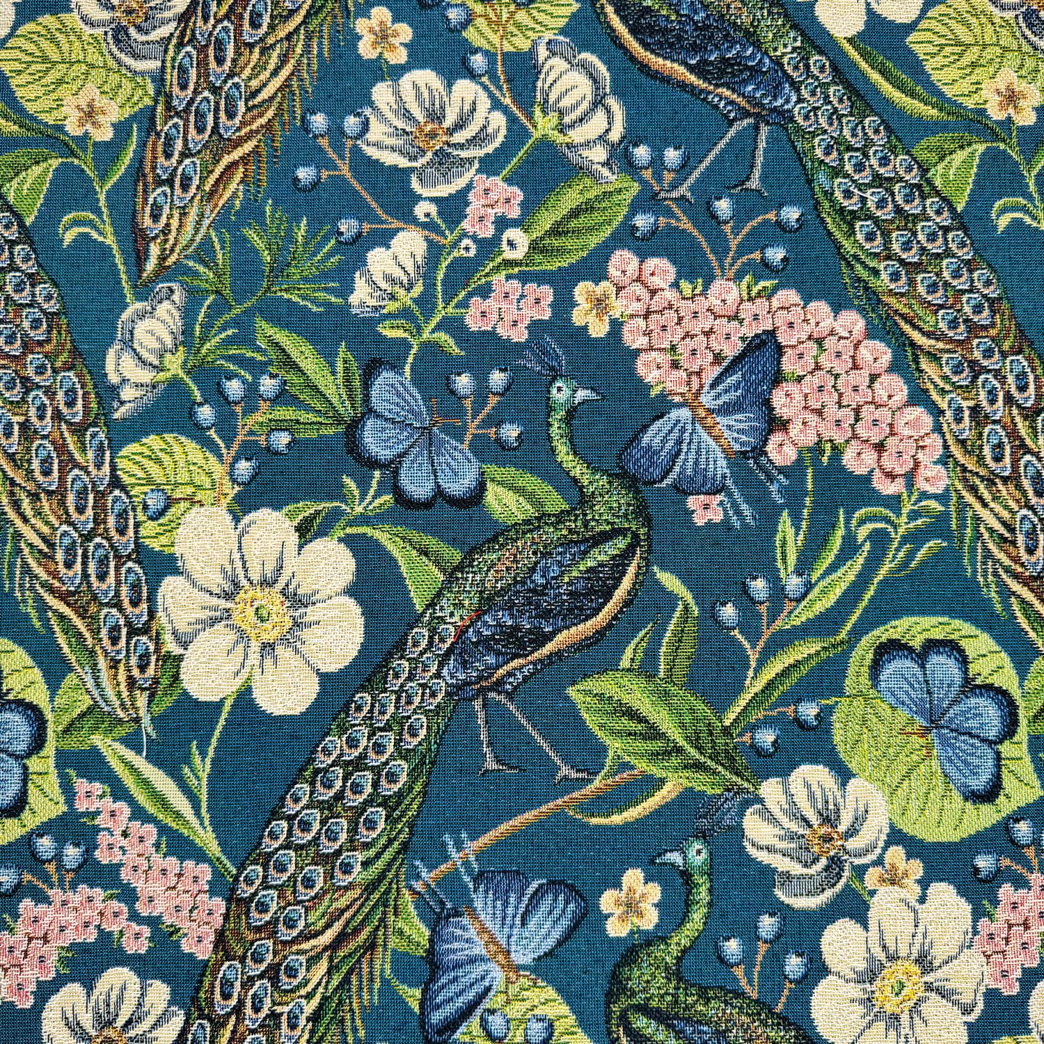 Glamour Secrets Multi Tapestry Fabric - Peacock Chique Blue Birds Butterflies - Upholstery Fabric Material (100Cm X 140Cm)