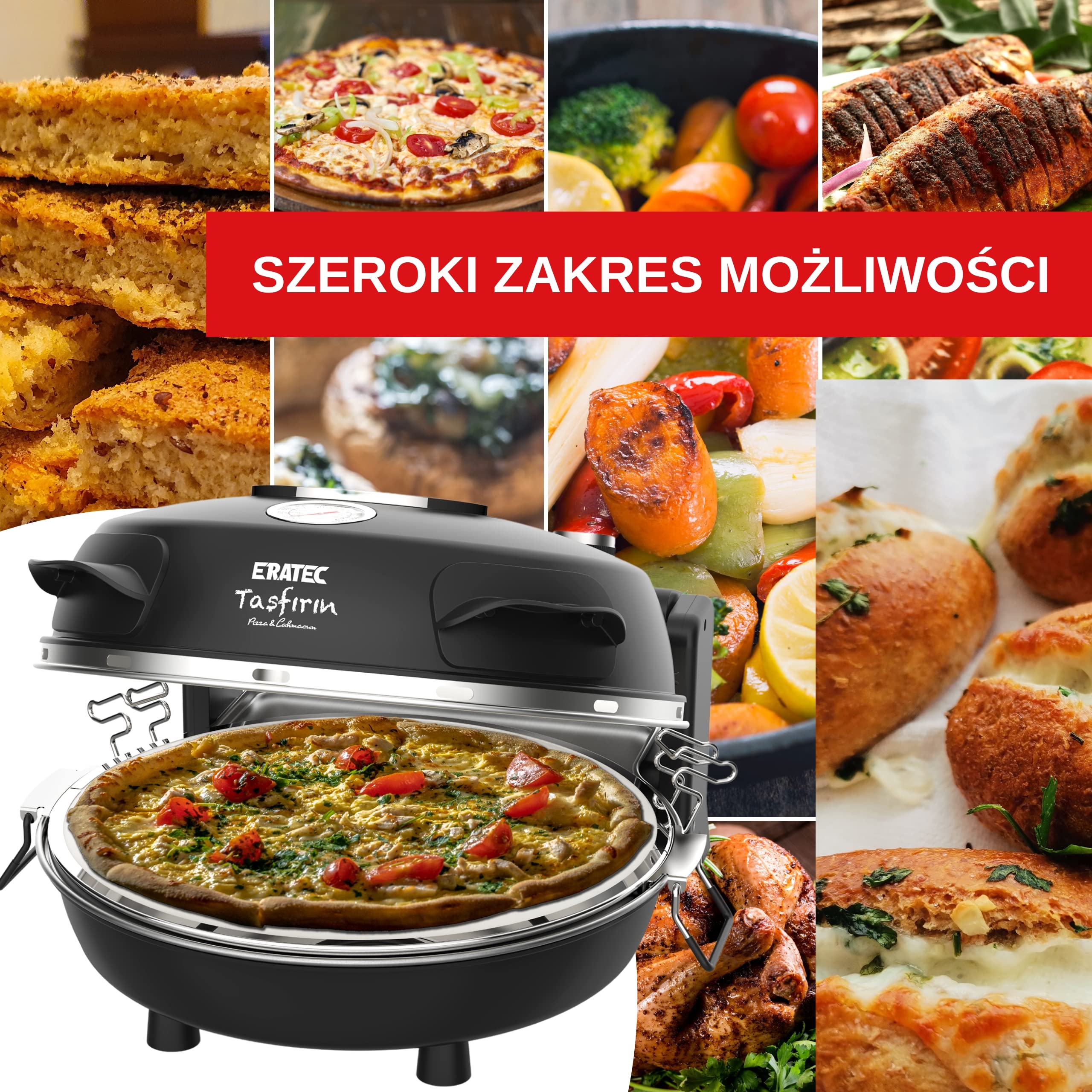 Eratec Tasfirin Elektryczny Piec do Pizzy, Czarny, 1 l