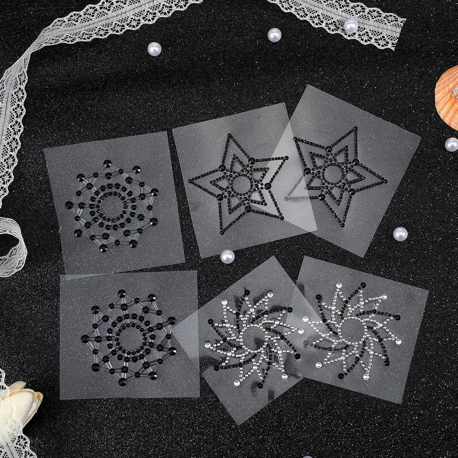 6 Pcs Rhinestone Pasties Crystal Glitter Pasties Nipple Covers Sexy Breast Covers Nipple Pastie Tassel Stickers Body Gems(Black White)