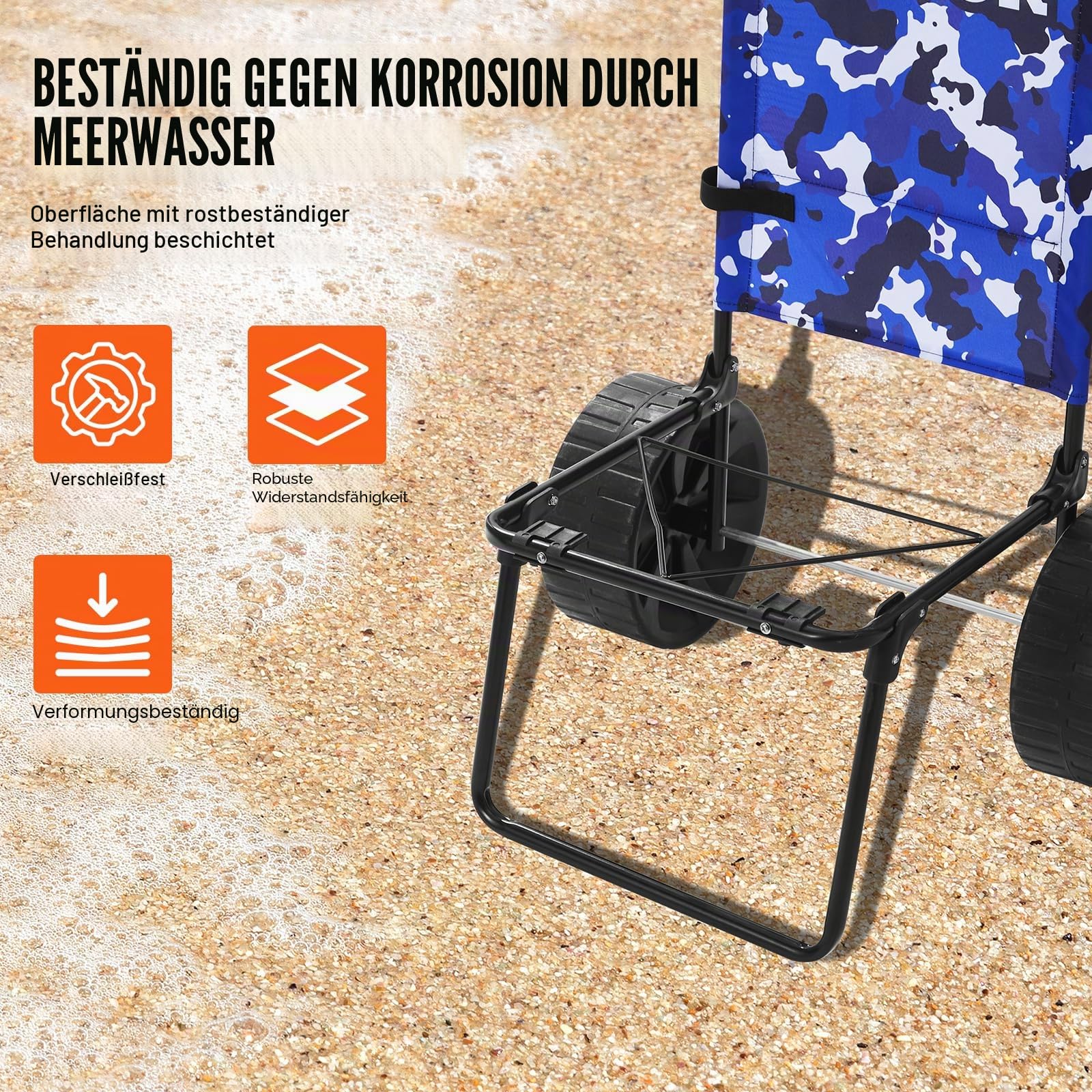 VEVOR Strandkarre Bollerwagen Sandwagen, Strandwagen 31 kg Tragkraft, Zusammenklappbarer Sandwagen aus Stahl, 380 x 386 mm Handwagen Robuster Wagen für den Strand Gerätewagen