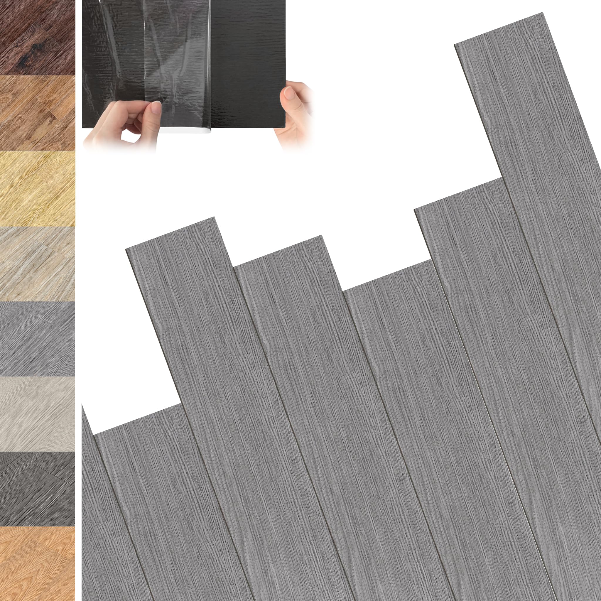 YRHome PVC Bodenbelag 2,5m² Grau, Selbstklebende Vinyl Fliesen mit Klicksystem, Holz-Effekt Vinylboden für Fußbodenheizung geeignet, Abmessungen 91,44cm x 15,24cm x 2mm, Inhalt 18 Fliesen