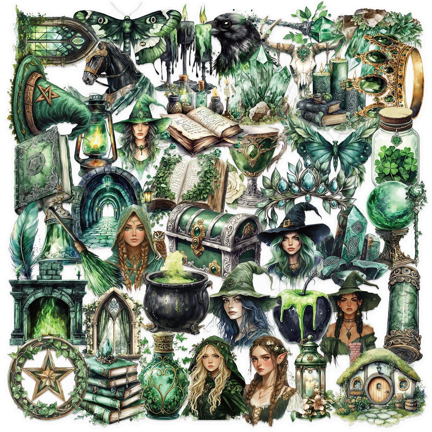 Lylsdsb Women's Waldhexe Transparent Forest Witch Stickers Pack Of 50 Waterproof Cartoon Magic Witch Stickers For Laptop Skateboard Scrapbook Motorcycle Suitcase Bicycle Luggage Vinyl Trendy Funny Stickers For Adults Girls