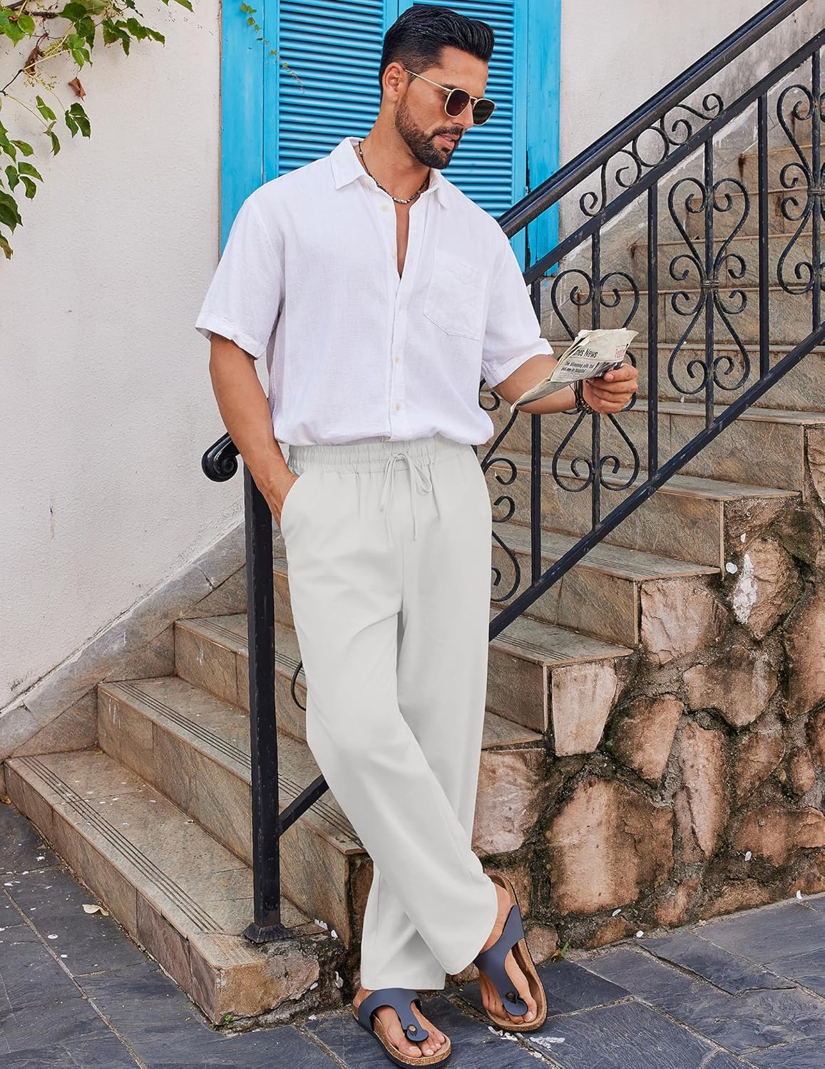 COOFANDY Men's Casual Linen Pants Loose Fit Elastic Waist Drawstring Lightweight Pant Summer Beach Trousers - Image 8