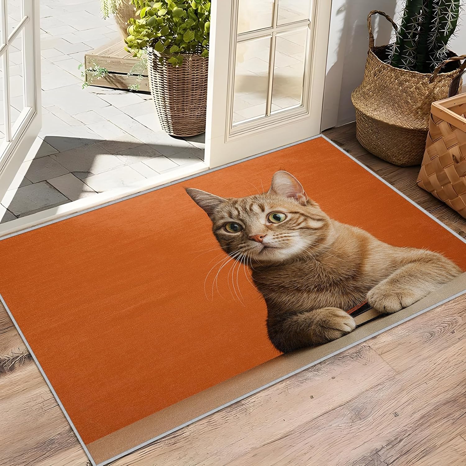 Cat Rug for Bedroom - 2x3 Rug - Cat Rug - 3D Cute Kitten Area Rug - Pet Animal Rugs - Orange Carpet - Cat Home Decor
