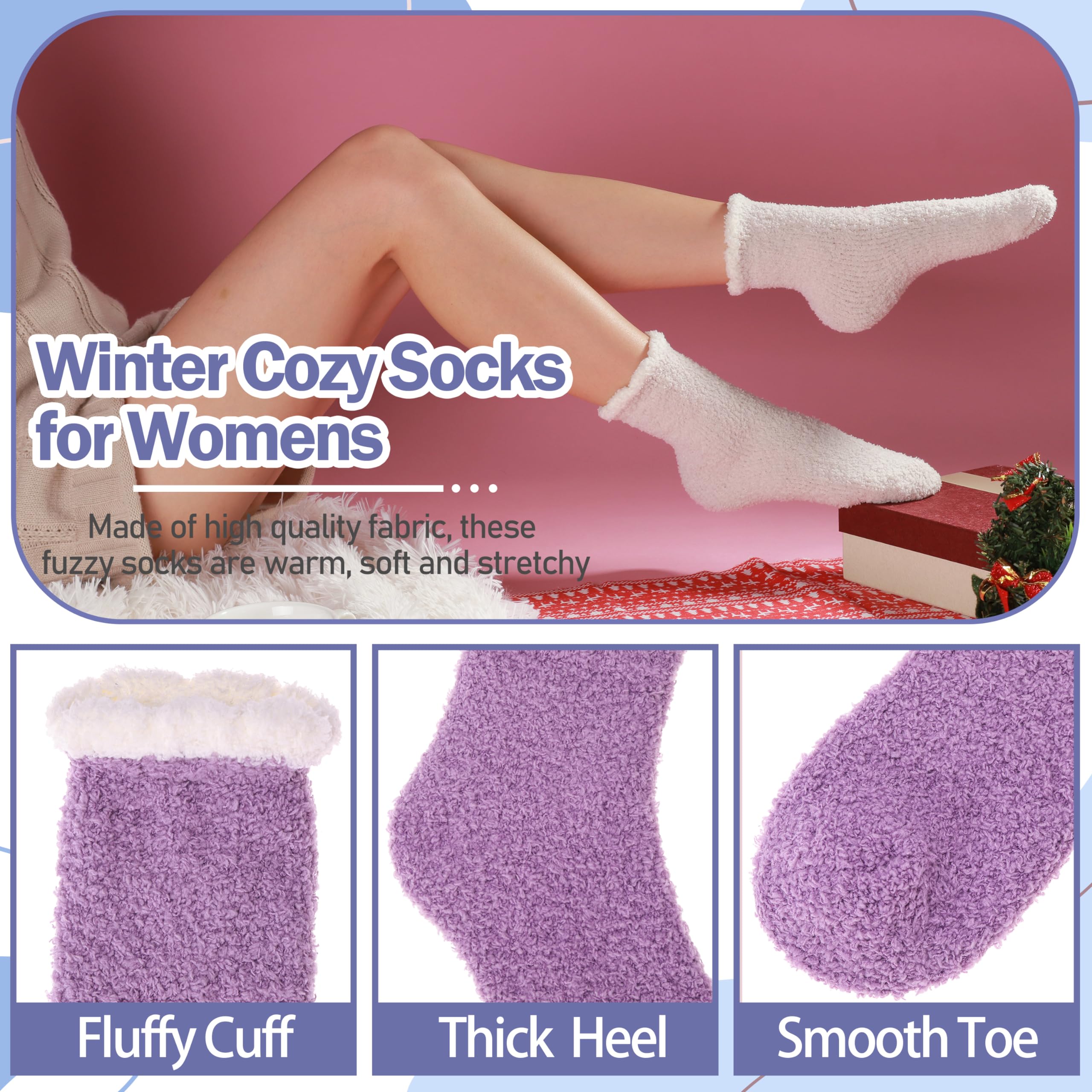 ANTSANG Womens Fuzzy Socks Fluffy Slipper Cozy Cabin Winter Soft Fleece Warm Comfy Thick Christmas Gift Socks: One Size Candy