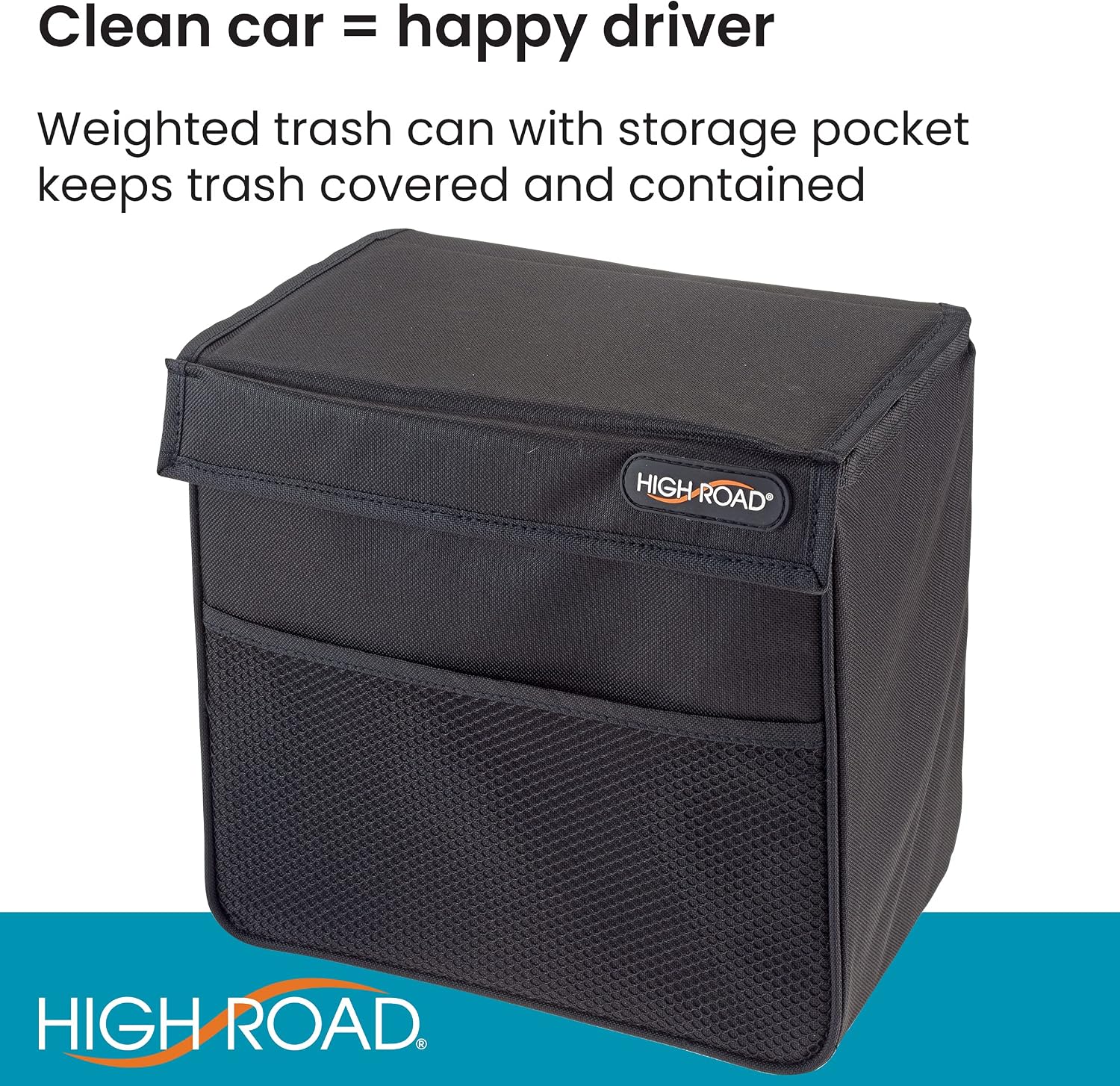 High Road TrashStand Car Trash Can with Weighted Bottom, Lid and Removable Leakproof Lining for the Front Seat, Back Seat or Trunk