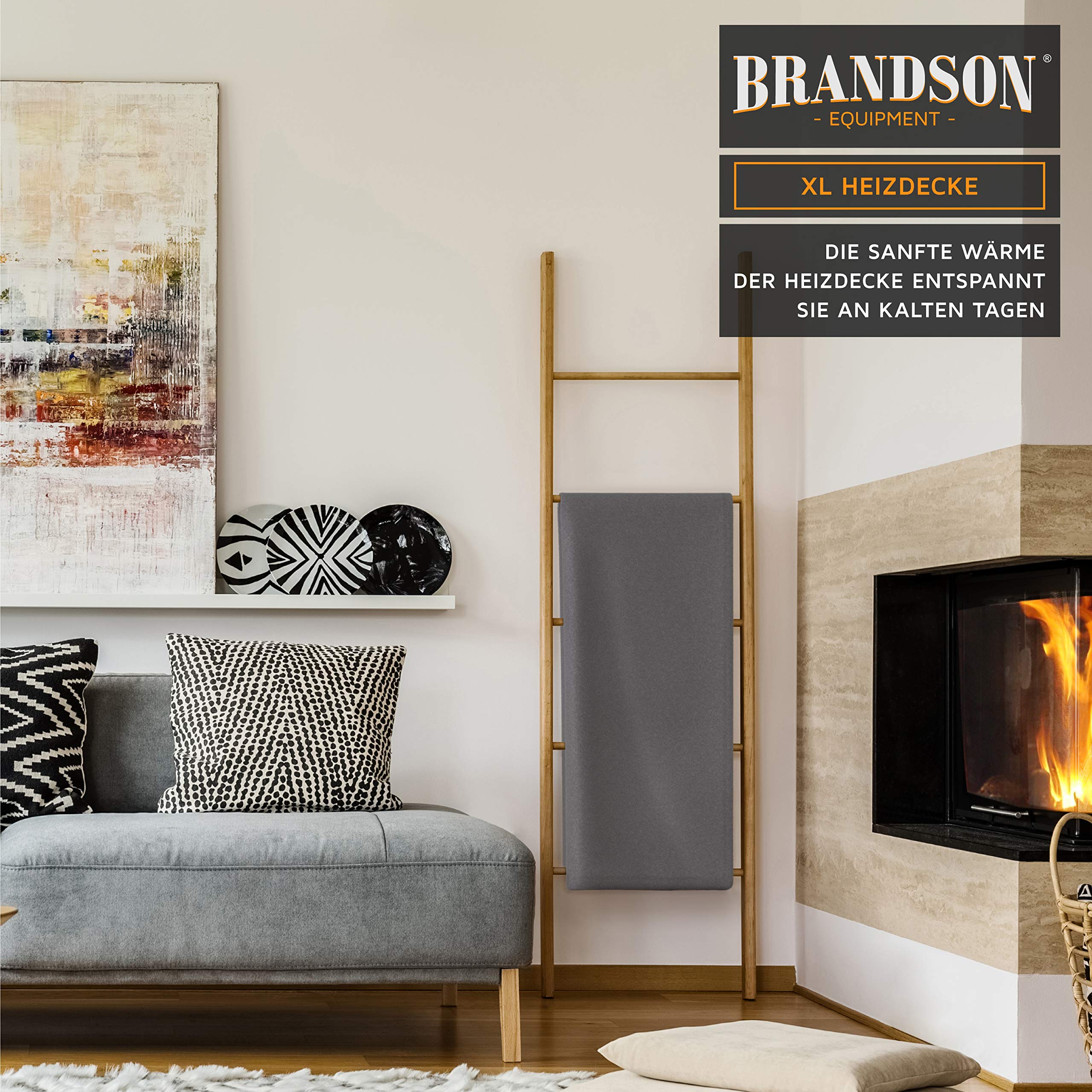 Brandson - Heizdecke mit Abschaltautomatik - XXL 180x130cm – Überhitzungsschutz - Turbo Heat - 120 Watt - Digitale Steuereinheit mit Anzeige der Heizstufe - Kuscheldecke Wärmedecke