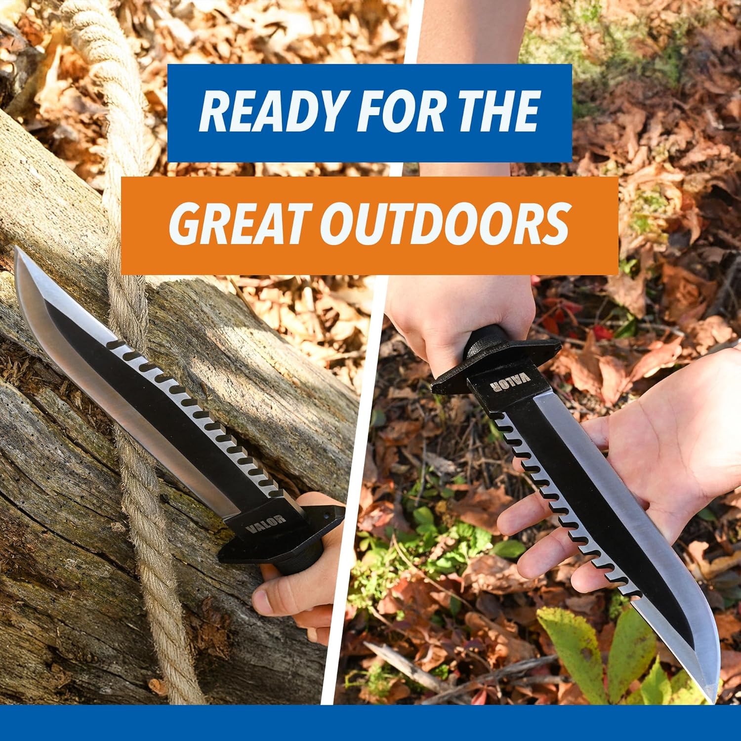 Dedoes Valor Bowie Fixed Blade Knife With Sheath – 10in Steel Blade with Compass Cap and Hidden Survival Knife Storage - Full-Length 15.55in – Outdoor Utility Tool for the Bush, Camping & Hunting