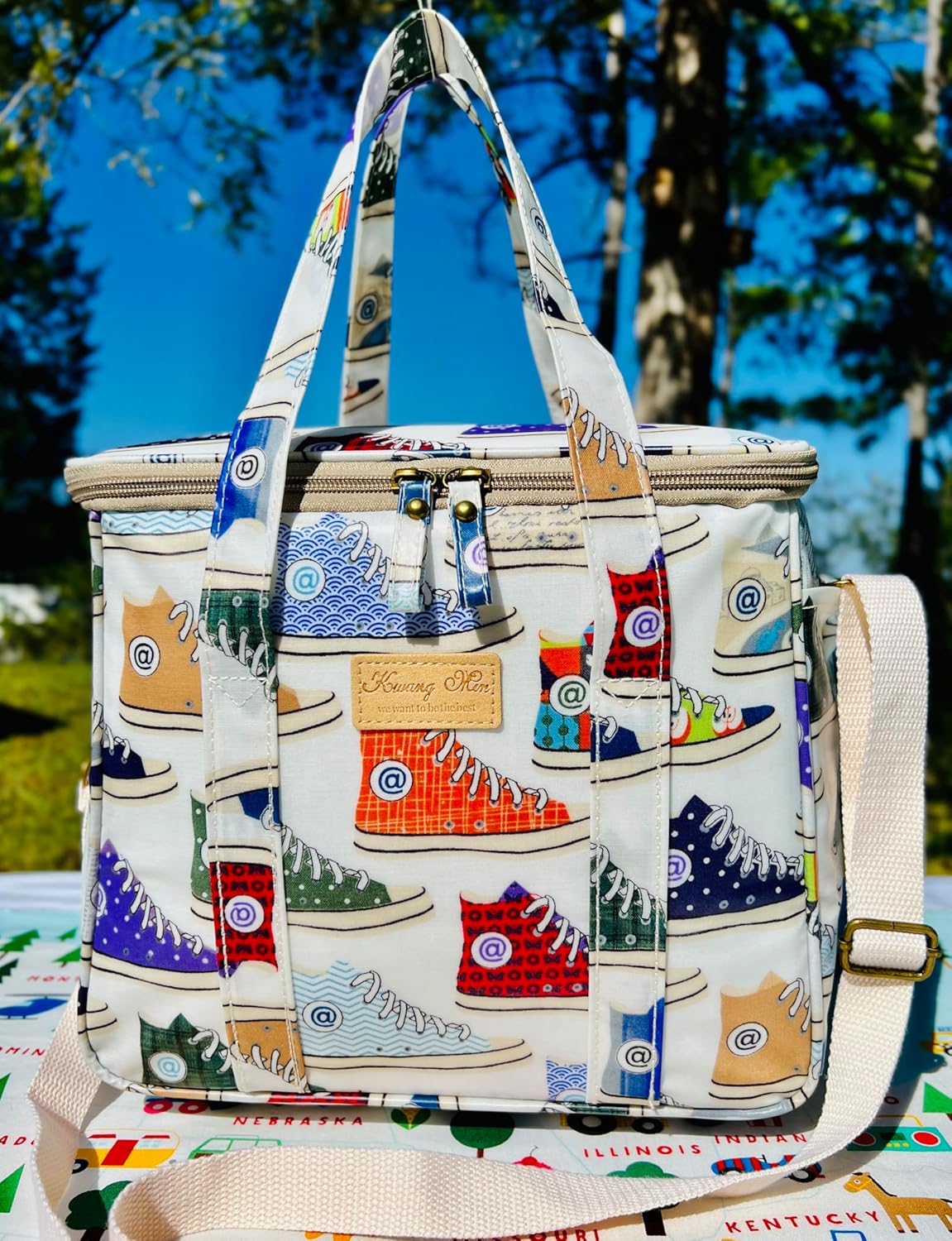 Kwang Min Insulated Insulated Cooler Bag,Reusable Large Lunch Bag for Women, Great for Outdoors,Camping,Party,Premium Quality,Adjustable Strap,Foldable