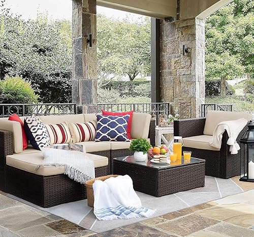 Juego de muebles de patio de 6 piezas con sofá seccional al aire libre para exteriores juego de sofá de patio conjunto de conversación con cojín y