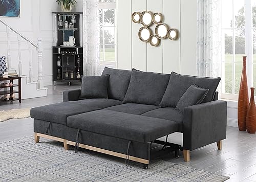 Miniatura 3 de Lilola Home Colton - Sofá modular reversible de tela tejida gris oscuro de 84.25 pulgadas de ancho con cama extraíble y diván de almacenamiento,