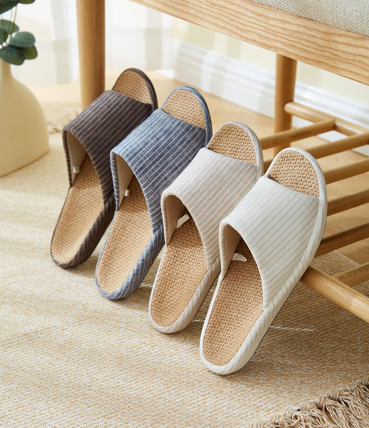 MAGILONA Womens House Slippers Summer Open Toe Tatami Straw Men's Indoor Shoes,Bedroom Linen Lightweight Slip Silent Slippers - Image 4