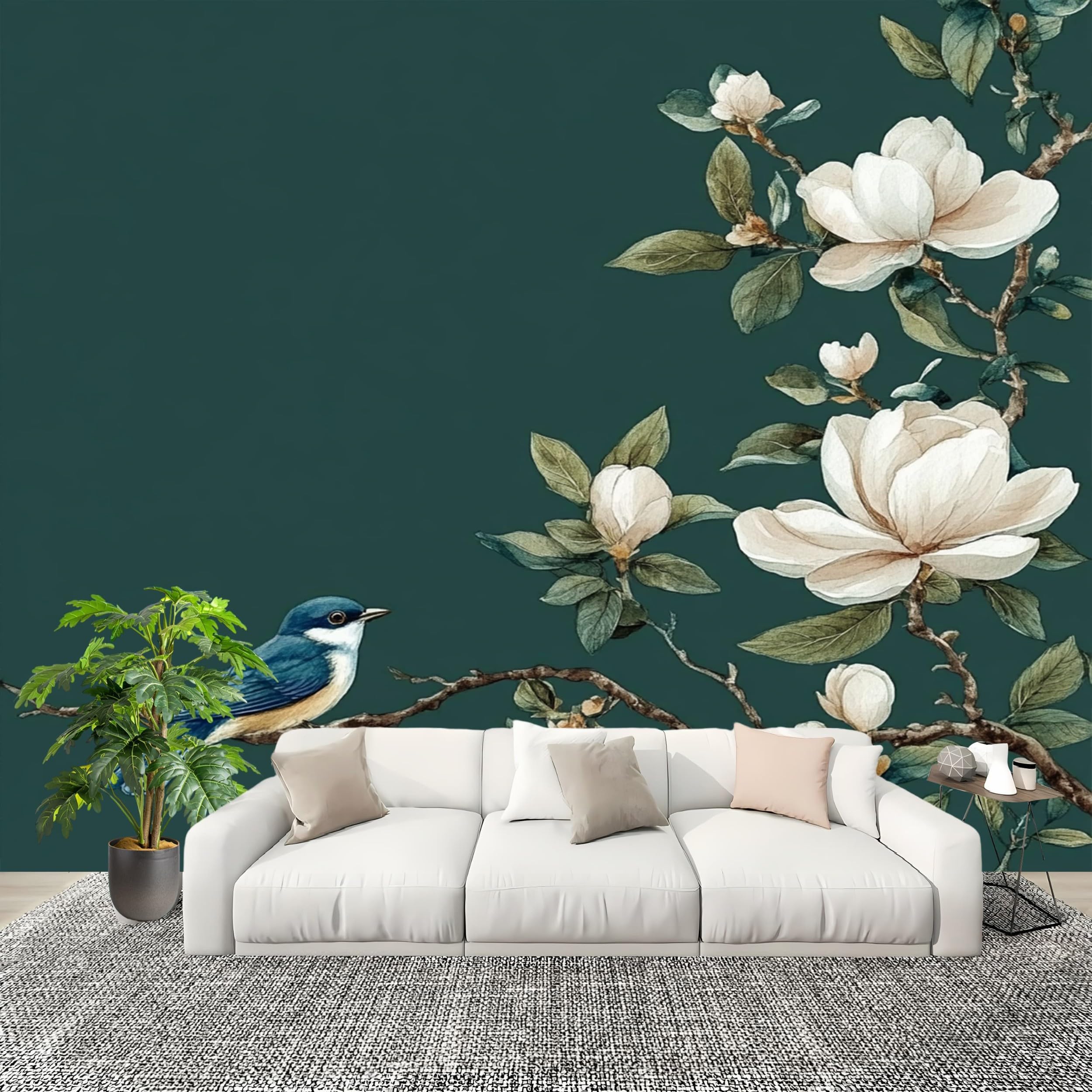 Papier peint fleurs et oiseaux pour créer un salon nature et apaisant