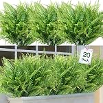 KHOYIME 8 Bundles Artificial Plants Fake Wheat Grass Bushes, Faux Plastic Greenery Shrubs Green Stem Plants Bulk, UV Resistant Outdoor Indoor Spring Summer Decor for Home Garden Porch Window Box