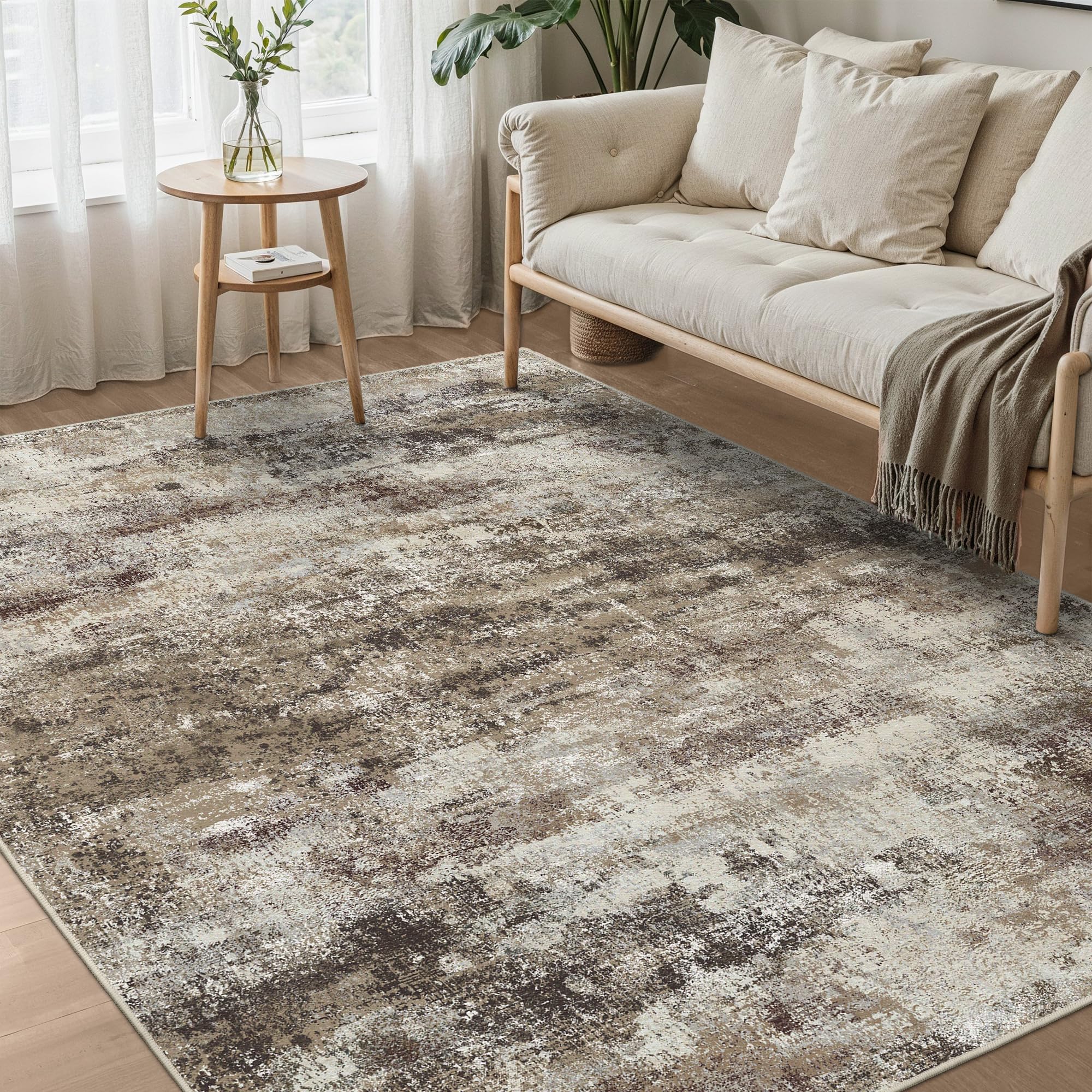 BEIMO 6x9 Area Rug for Bedroom, Brown Beige Washable Abstract Non Slip Rug