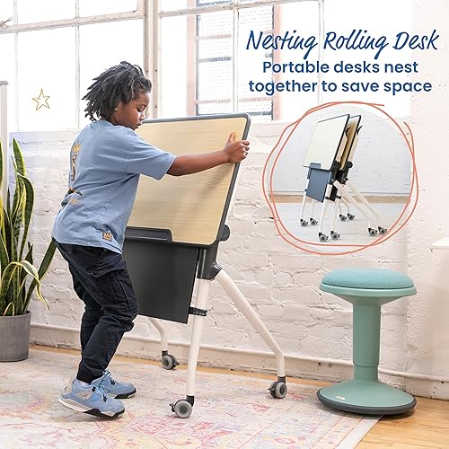 Miniatura 7 de ECR4Kids Escritorio anidado para estudiantes, mesa portátil, arce/gris