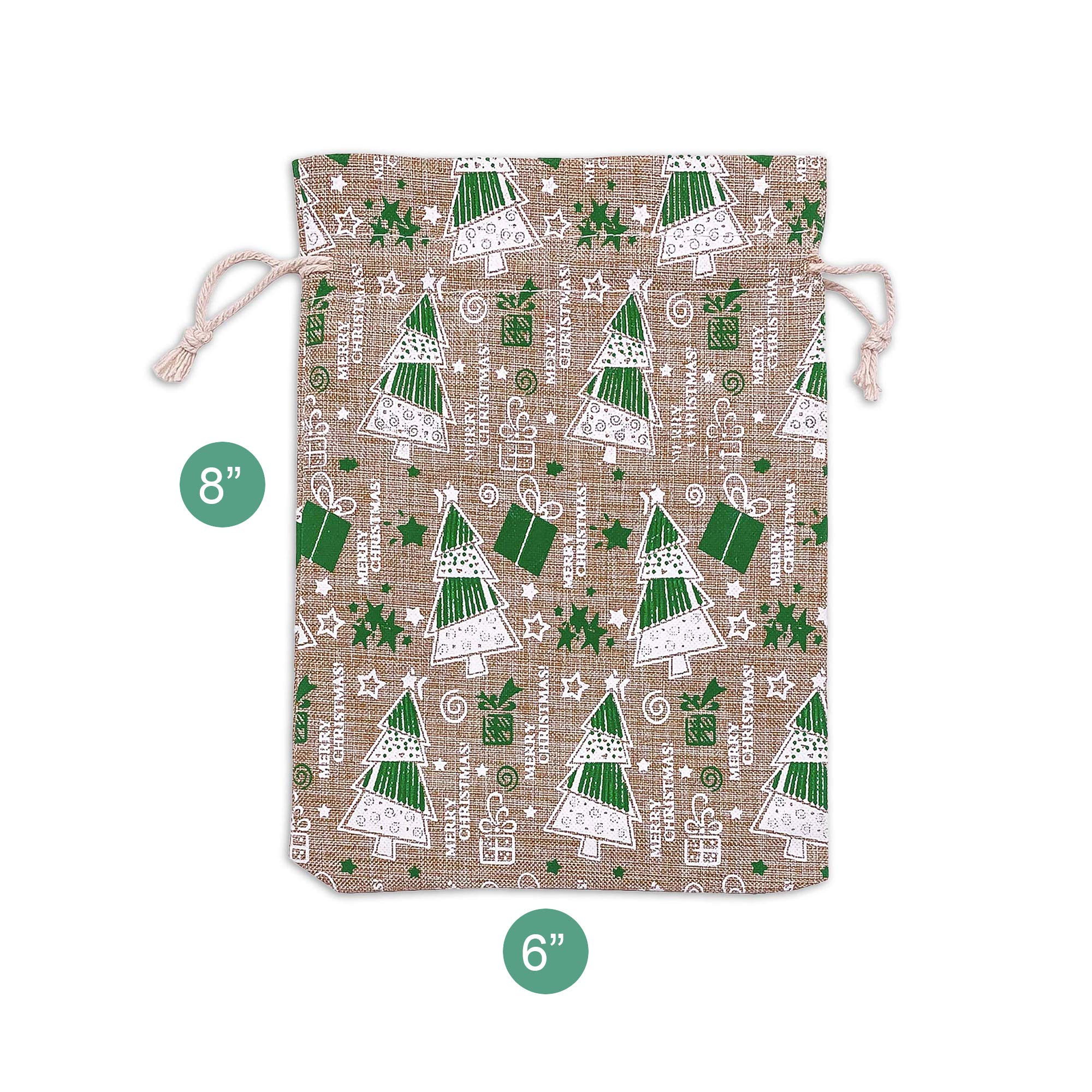 12-Pack 6x8 Reusable Jute Burlap Canvas Gift Bags w. Drawstrings (Christmas Tree, Medium) - for Presents, Party Favors, Retail, Samples by TheDisplayGuys