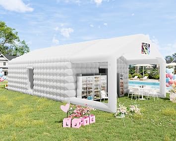 SPECRAFT 39 x 20 x 14 FT White Inflatable Nightclub Tent with Gazebo | Large Inflatable Party Tent with Additional Gazebo & 2 Side Escape Doors for Weddings, Parties and Outdoor Events
