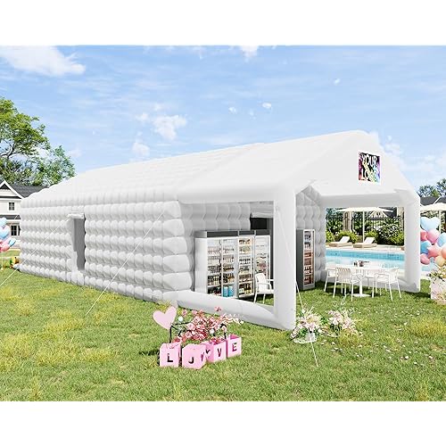 Albott 39x20x14 FT Large Inflatable Nightclub Tent for Adults with Pavilion Rest Area, Black Inflatable Night Club Gazebo with 2 Side Doors & Logo Area for Wedding, Birthday, Backyard Events, White