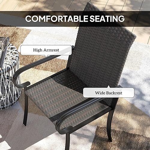 Miniatura 5 de Outsunny Juego de 2 sillas de comedor de mimbre para exteriores, sillones de ratán para todo tipo de clima con reposabrazos, marco de acero,