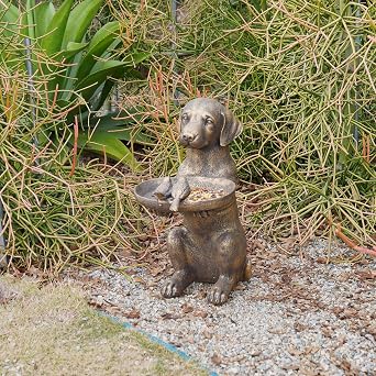 Garden Decor Set, Dog Bird Bath Statue and Sunflower Stepping Stone, Outdoor Yard Art