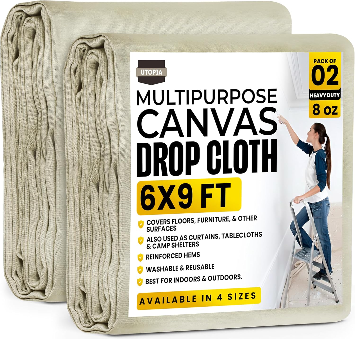 Utopia Canvas Drop Cloth for Painting 6x9 ft 2-Pack