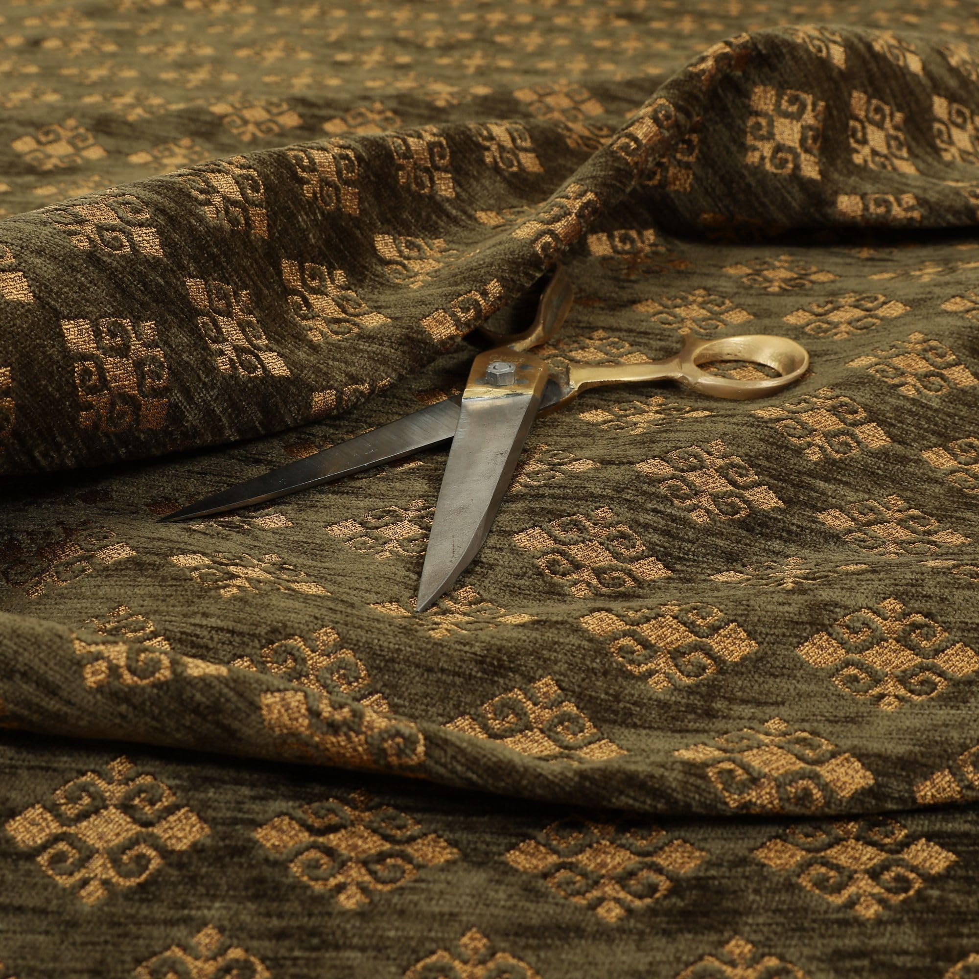 Redbrick Mill Fabrics Flame Retardant Soft Modern Quality Diamond Pattern in Green Gold Upholstery Fabric (Per Metre) — image 1