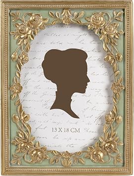 AELS 5x7 Inch Vintage Black Picture Frame, Elegant Antique Photo Frames with Glass Front, Photo Display, Tabletop Wall Hanging, Gift Ideas, Gold and Green