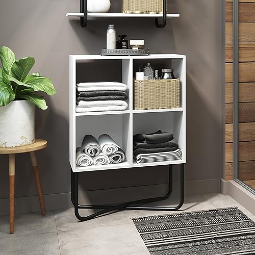 Miniatura 8 de Techni Mobili Estantería de 2 niveles, almacenamiento en cubos para sala de estar u oficina en casa, estantes traseros abiertos para exhibición o