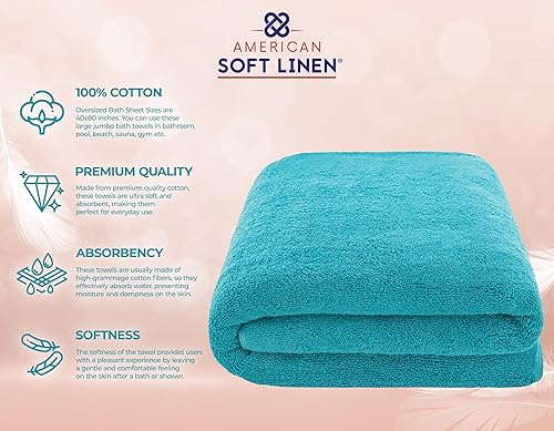 Miniatura 636 de American Soft Linen - Juego de 4 toallas de baño, 100% de algodón turco de 27 x 54 pulgadas, toallas de baño extragrandes, toallas para ducha