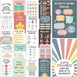 Decorably 22 Calming Corner Posters for Classroom, 11x17in Matte-Laminated Educational Calming Corner Poster - Classrooms, School Hallways, Bulletin Boards, Home Study Room