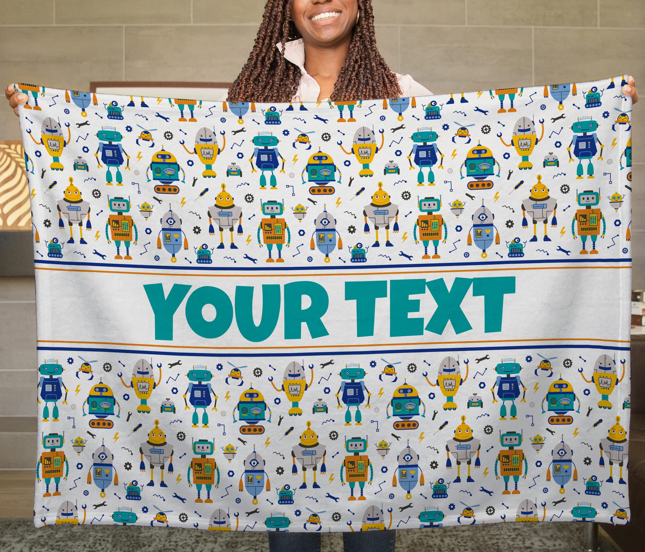 Robot Kids Throw Blanket - Custom Personalized Fleece with Name, 50x60 in