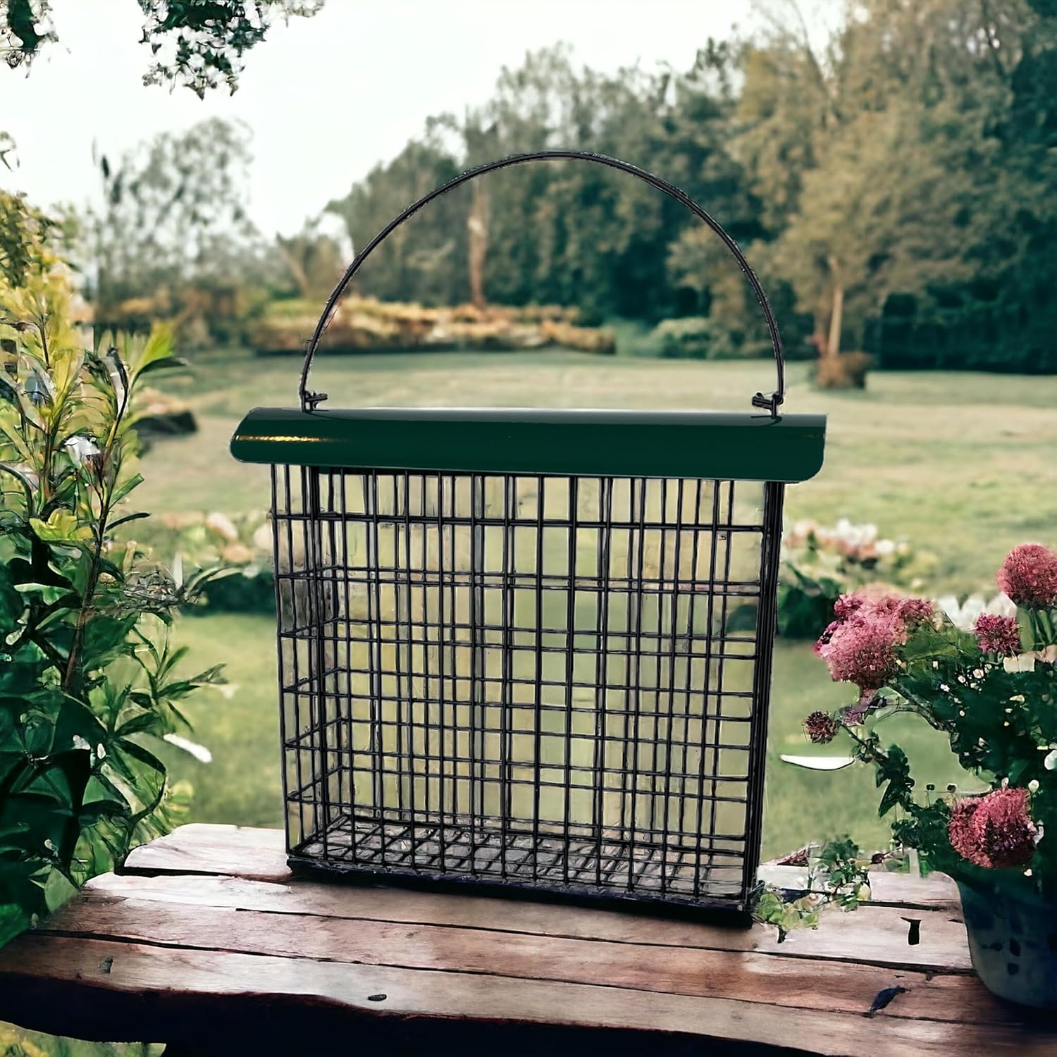 Large Suet Feeder - Metal Woodpecker Suet Cage with Metal Roof - Holds 1 Large Seed Cake