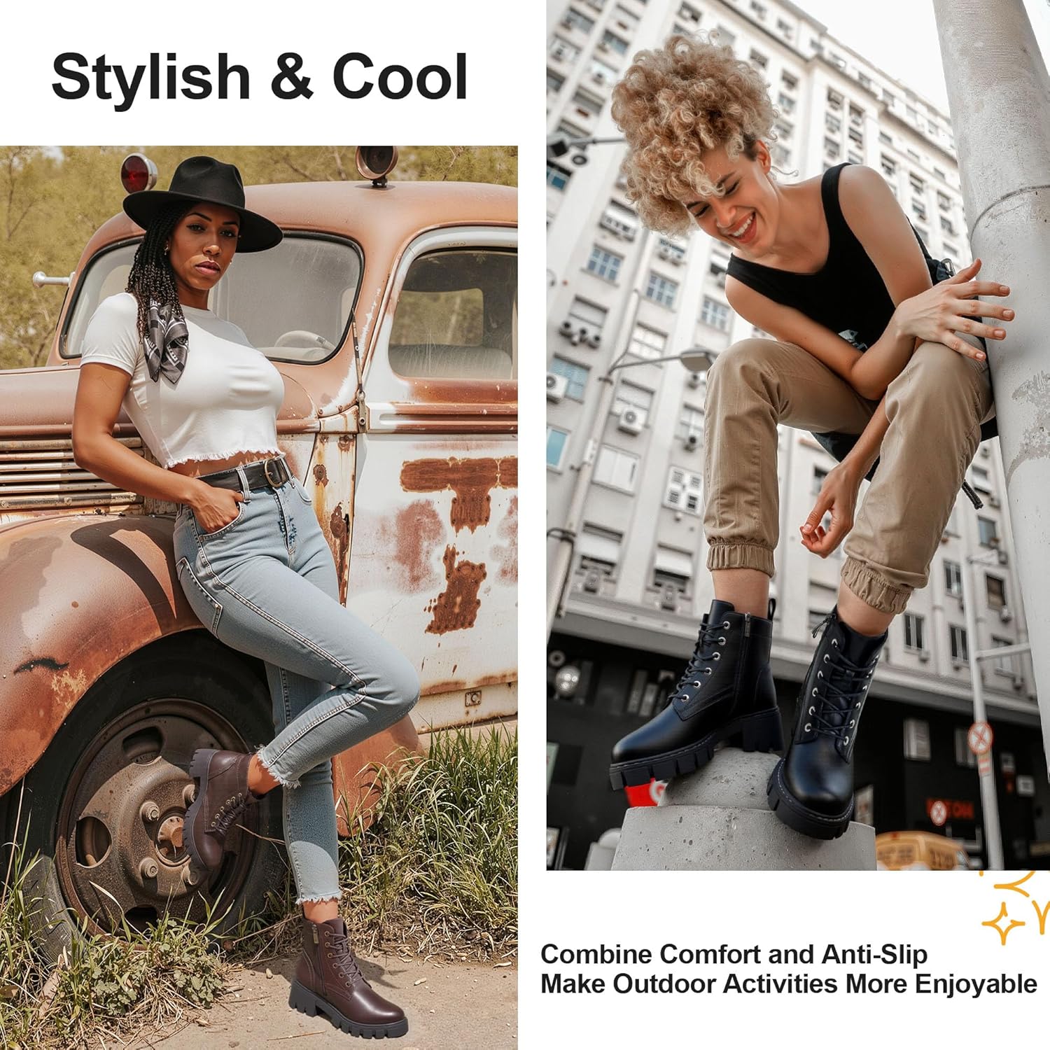 Vepose Women's 9626 Combat Ankle Boots, Lace-up Platform Chunky Heel Booties with Side Zipper - Image 4